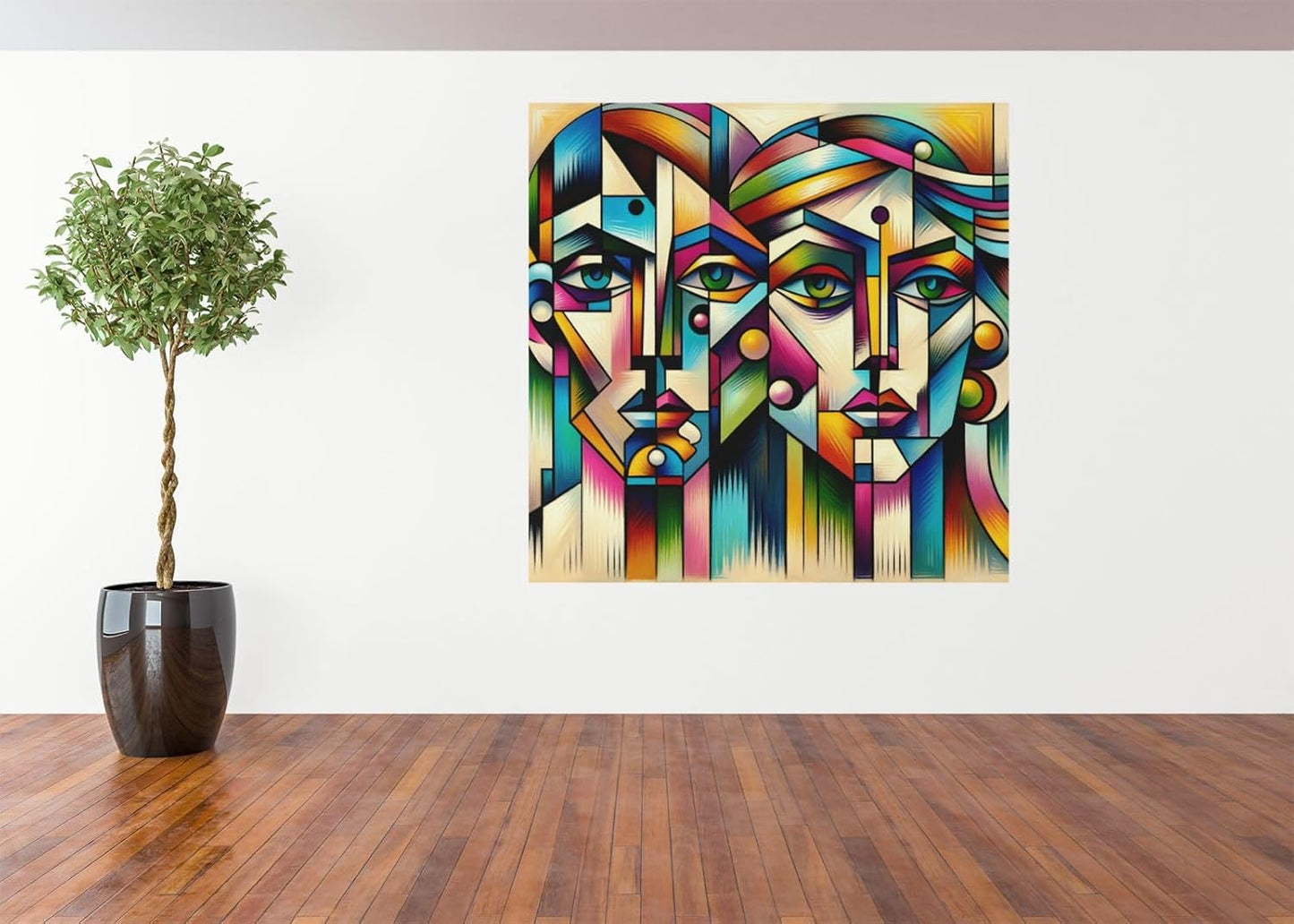 Abstract Faces Wall Art - Colorful Cubism Couple Portrait - Contemporary Art Print for Living Room, Bedroom, Office - Violet DTF Transfers