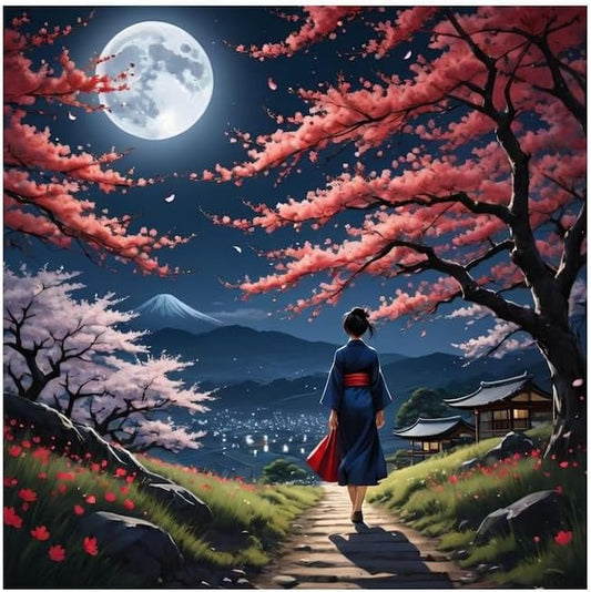 Japanese Cherry Blossom Wall Art - Elegant Japanese Nature Print for Home & Office Decor - Violet DTF Transfers