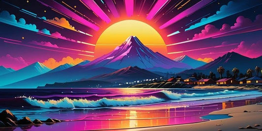 Vibrant Sunset Mountain Wall Art – Modern Landscape Print with Frame – Unique Gift for Nature Lovers & Art Enthusiast - Violet DTF Transfers