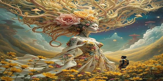 Surreal Floral Goddess Wall Art Poster – Surreal Floral Goddess Wall Art Poster – Home Decor for Living Room, Bedroom - Violet DTF Transfers