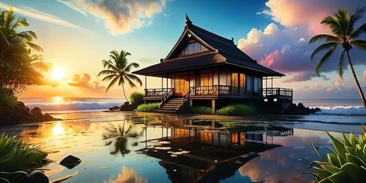 Vibrant Retro-Futuristic Tropical Decor with Neon Moon & Sunset - Modern Aesthetic Wall Décor - Violet DTF Transfers