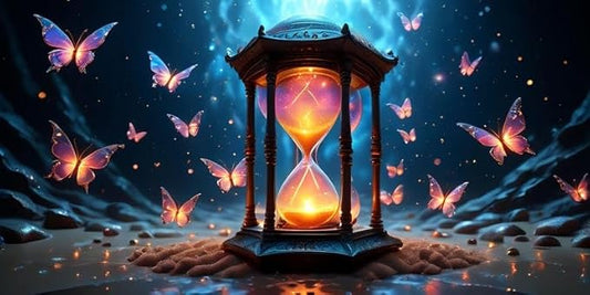 Magical Hourglass Wall Art with Surreal Butterflies- Glowing Fantasy Home Decor for Living Room, Bedroom, Office-Durable Rectangle Print with Frame - Violet DTF Transfers
