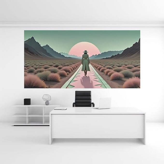 Desert Wanderer Wall Art - Minimalist Adventure Print – Framed Durable Poster for Home & Office Decor - Violet DTF Transfers