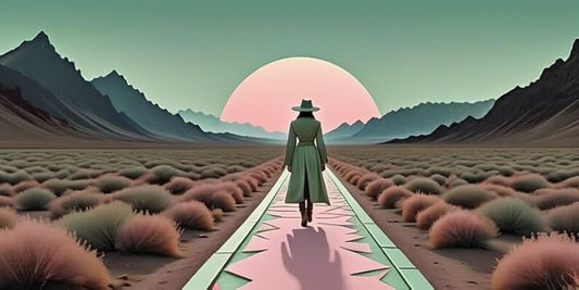 Desert Wanderer Wall Art - Minimalist Adventure Print – Framed Durable Poster for Home & Office Decor - Violet DTF Transfers