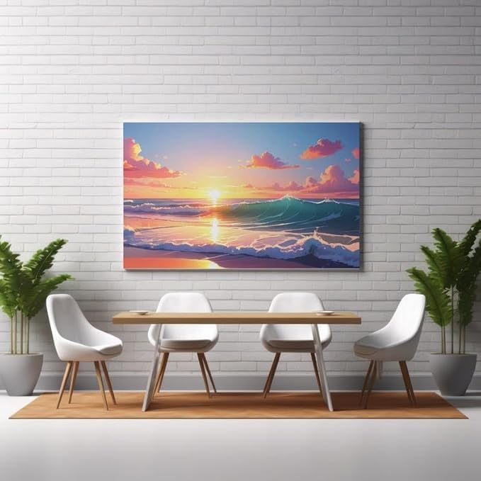 Serene Ocean Sunset Wall Art – Wall Art Unique Gift for Ocean Lover, Beach Themed Rooms, Living Room & Office Décor - Violet DTF Transfers