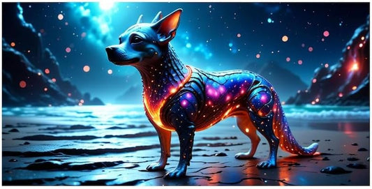 Framed Futuristic Dog Art Poster – Animal Lovers & Home Decoration - Violet DTF Transfers