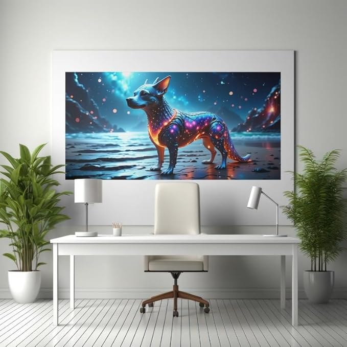 Framed Futuristic Dog Art Poster – Animal Lovers & Home Decoration - Violet DTF Transfers