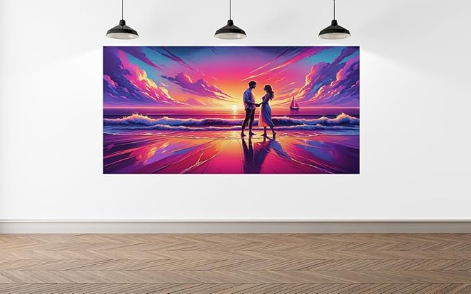 Violet,Romantic Sunset Beach Poster, Couple Holding Hands Ocean Wall Art - Violet DTF Transfers
