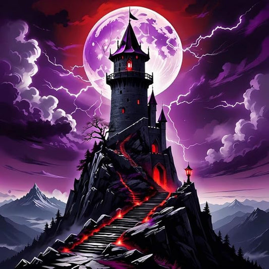 Haunted Castle Wall Art - Unique Gift for Gothic Art Lovers & Fantasy Fans - Violet DTF Transfers