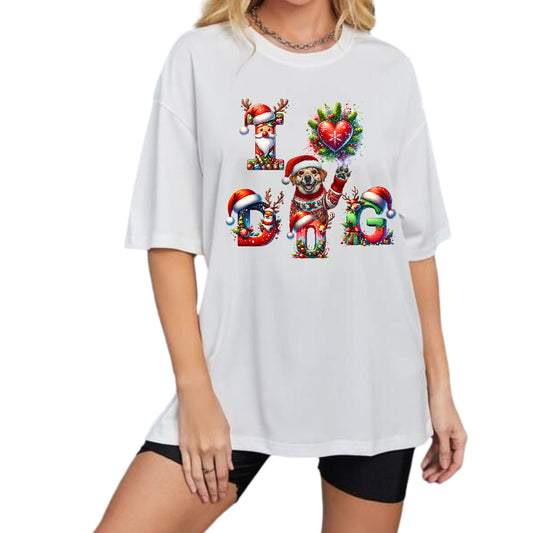 I Love Dog Christmas Design – Festive Puppy with Santa Hat & Holiday Letters