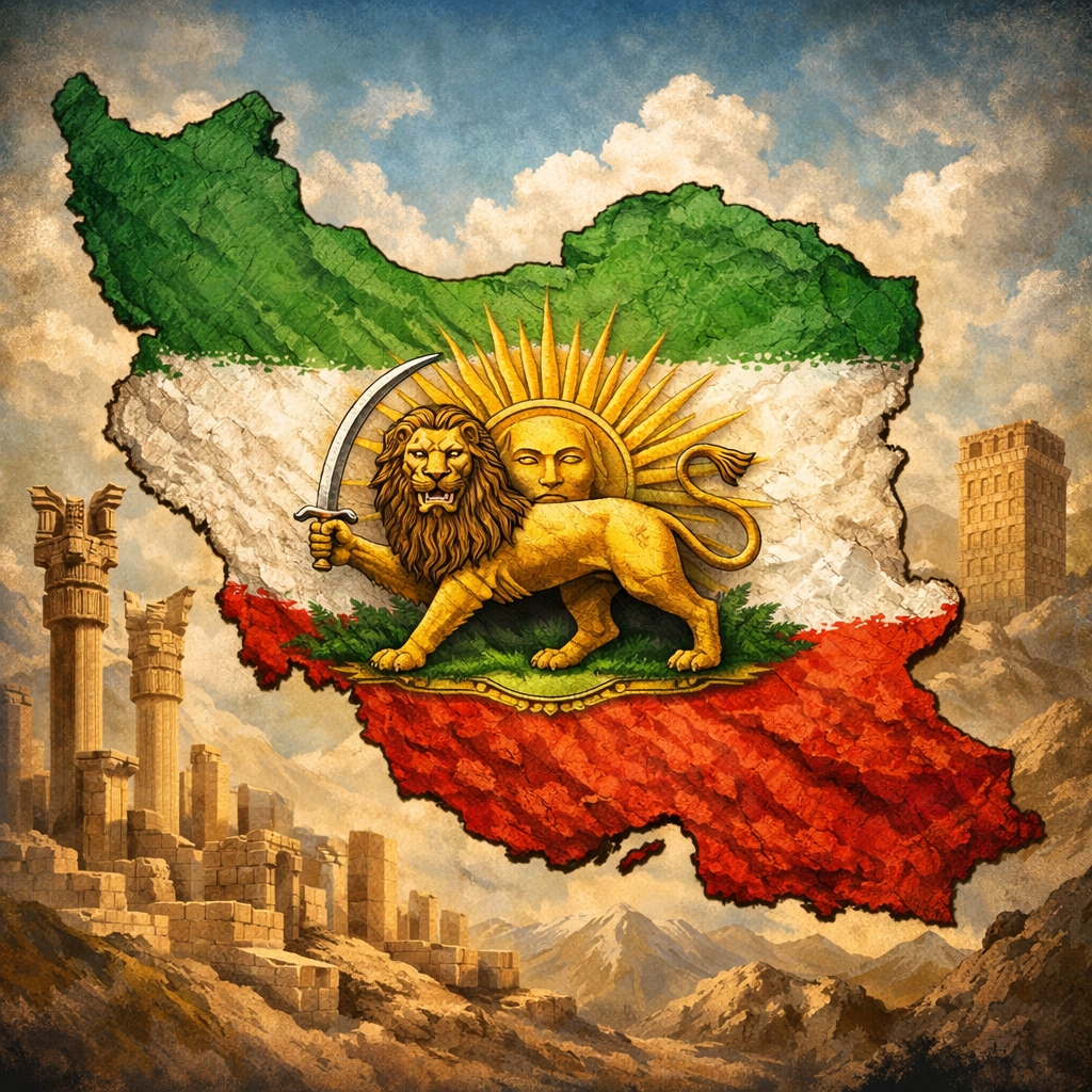 Iran Heritage – Lion & Sun Map DTF Transfer