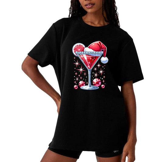 Christmas Cocktail Glass Design – Festive Drink with Santa Hat & Sparkles