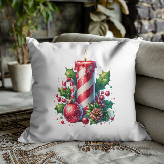 Candy Cane Christmas Candle with Ornaments & Holly – Festive Holiday Design 🕯🍬✨