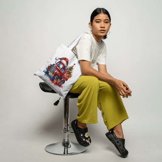 Red Plaid Christmas Truck with Tree & Gifts – Festive Holiday Design 🎁🚚