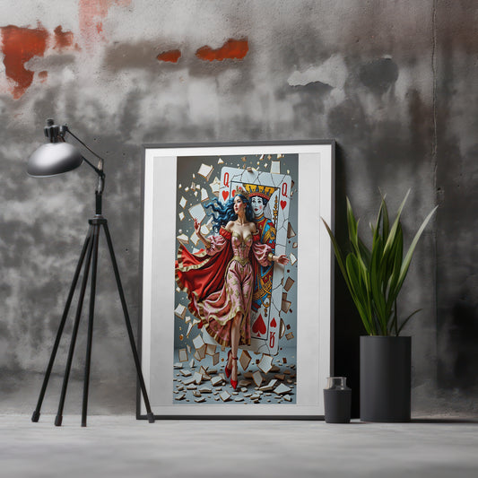 Queen of Hearts Fantasy Art – Regal Playing Card Woman with Crown & Red Gown