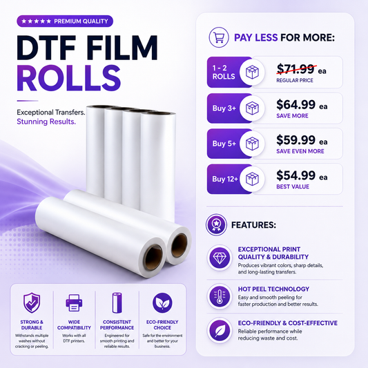 DTF Transfer Film Roll 24" x 328ft Hot Peel Clear PET Film for All DTF Printers