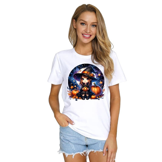 Cute Chibi Witch Halloween Design – Adorable Pumpkin & Starry Night Artwo