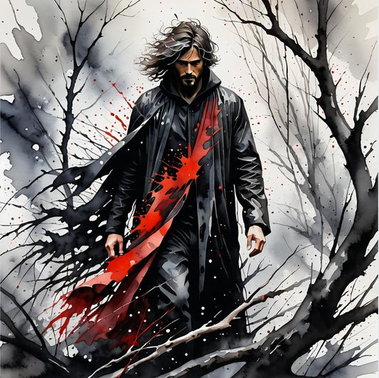 Dark Warrior Landscape Poster with Frame – Digital Painting for Home, Office, Bed & Living Room Décor - Violet DTF Transfers