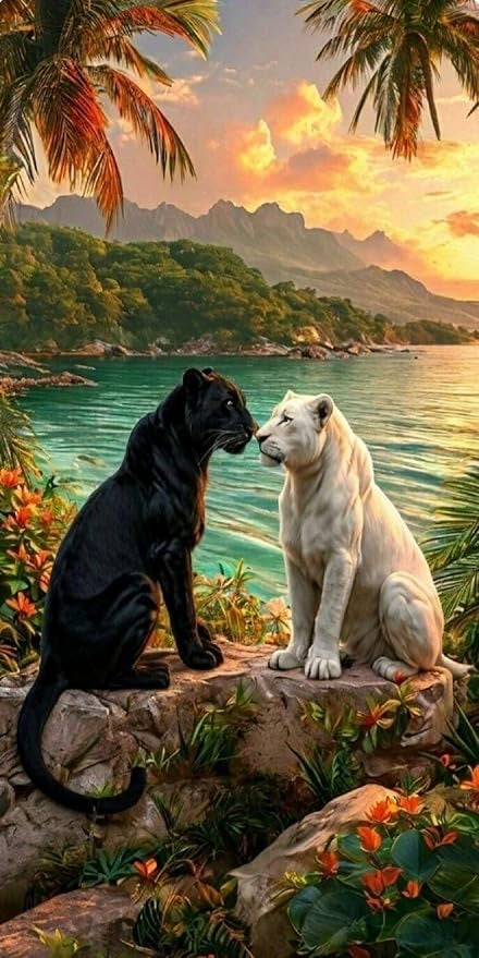 Romantic Wildlife Wall Art, Jungle Animal Print with Ocean Sunset - Tropical Nature Decor for Bedroom, Living Room, Office, Gift for Animal Lovers - Violet DTF Transfers