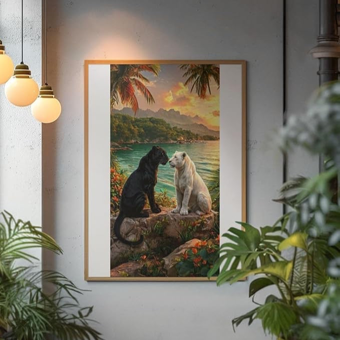 Romantic Wildlife Wall Art, Jungle Animal Print with Ocean Sunset - Tropical Nature Decor for Bedroom, Living Room, Office, Gift for Animal Lovers - Violet DTF Transfers