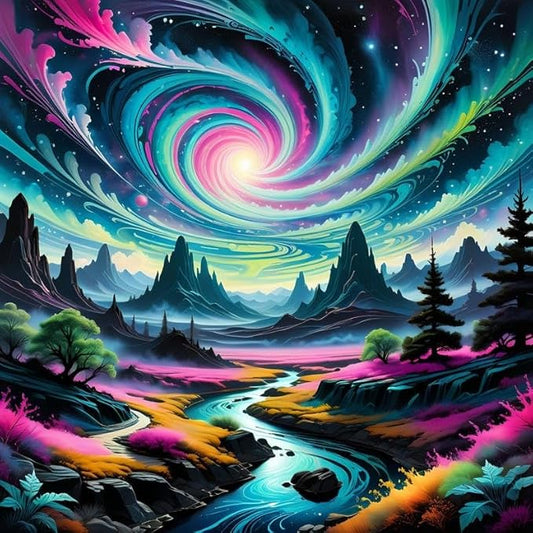 VIOLET Vibrant Cosmic Landscape Poster with Frame – Gift for Art Enthusiasts, Modern Room Aesthetic –Durable Print - Violet DTF Transfers