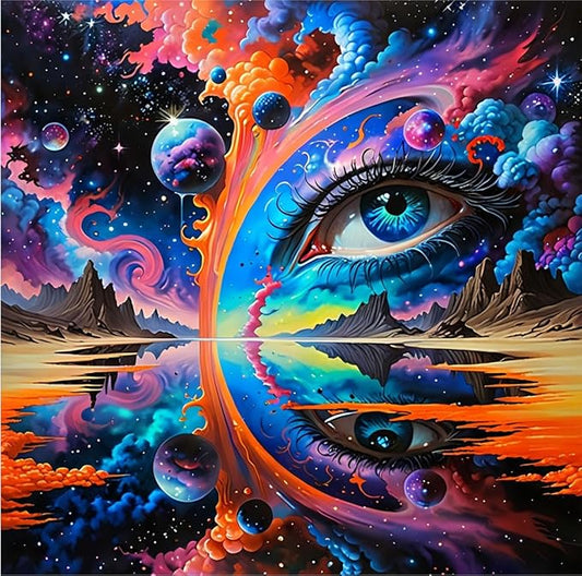 VIOLET Psychedelic Cosmic Eye Art Poster with Frame – Trippy Visionary Artwork Print for Bedroom, Living Room, Gaming & Meditation Space - Violet DTF Transfers