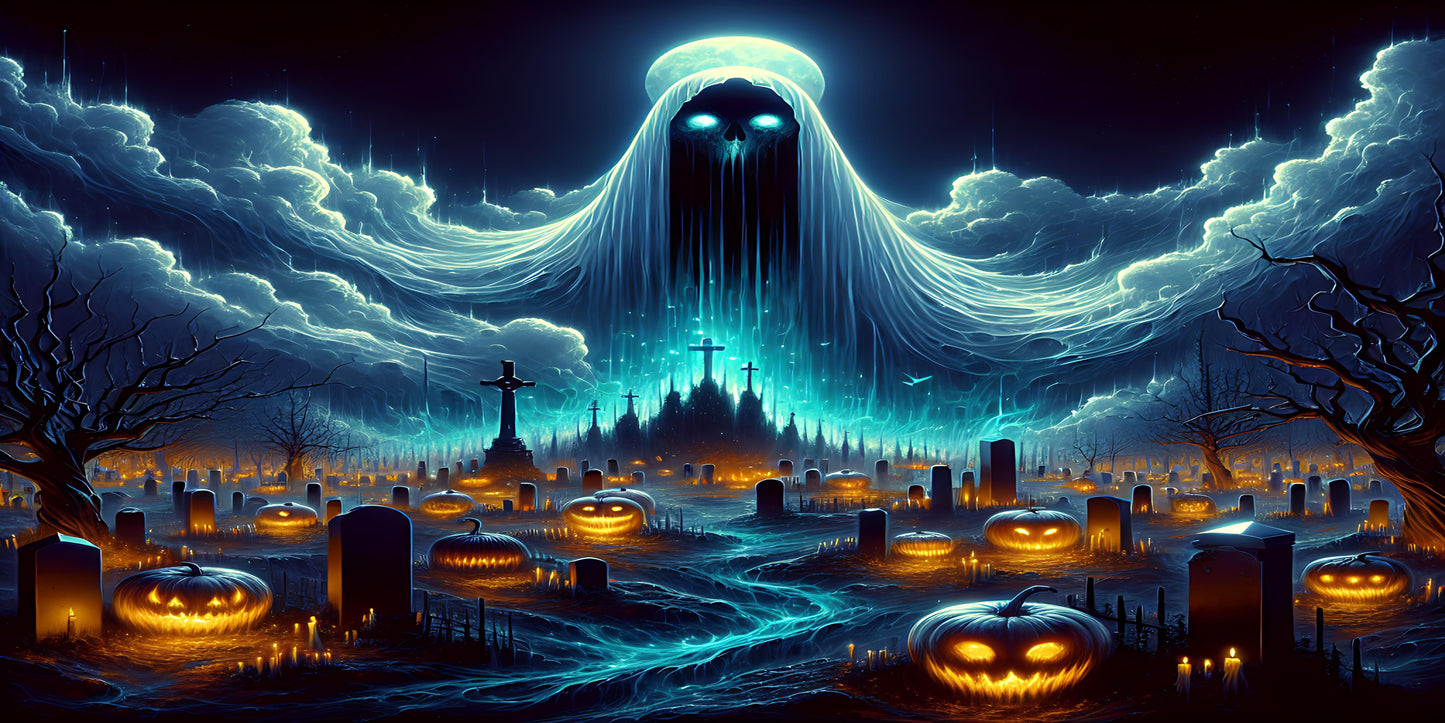 Haunting Nightfall – Ghostly Skyline Halloween Wall Art