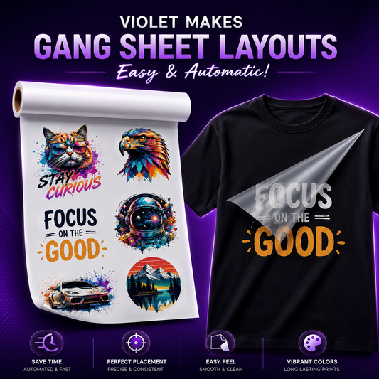 Online DTF Gang Sheet Builder Auto Gang Sheet Layout Same Day Shipping Violet DTF