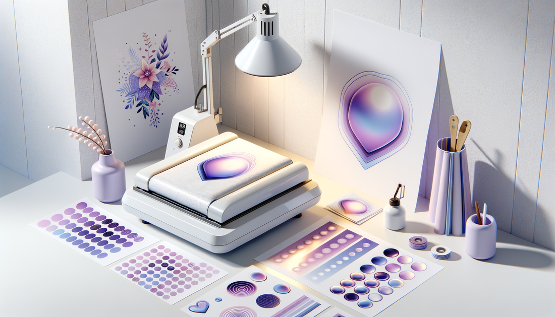 vibrant dtf transfer sheets and heat press on clean modern workspace