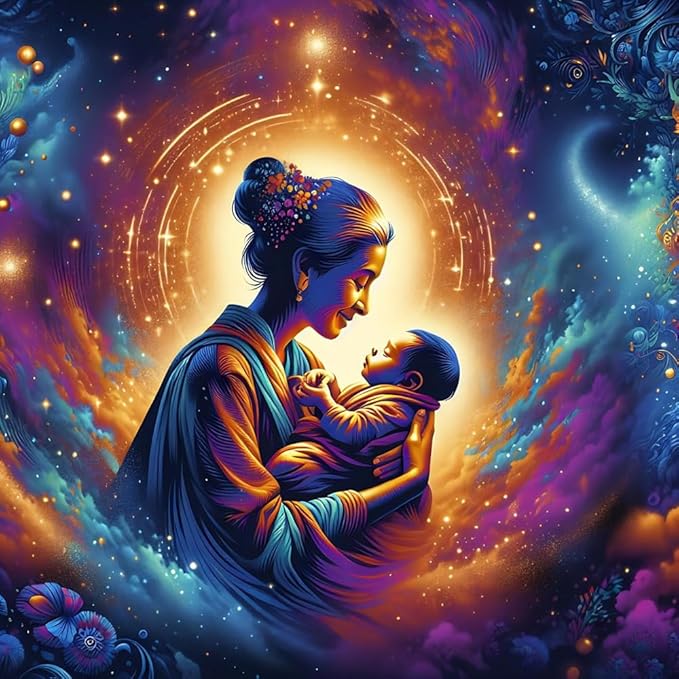 Mother and Child Wall Art Poster – Spiritual Fantasy Artwork for Living Room, Bedroom or Nursery - Violet DTF Transfers