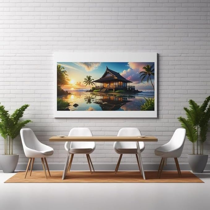 Vibrant Retro-Futuristic Tropical Decor with Neon Moon & Sunset - Modern Aesthetic Wall Décor - Violet DTF Transfers