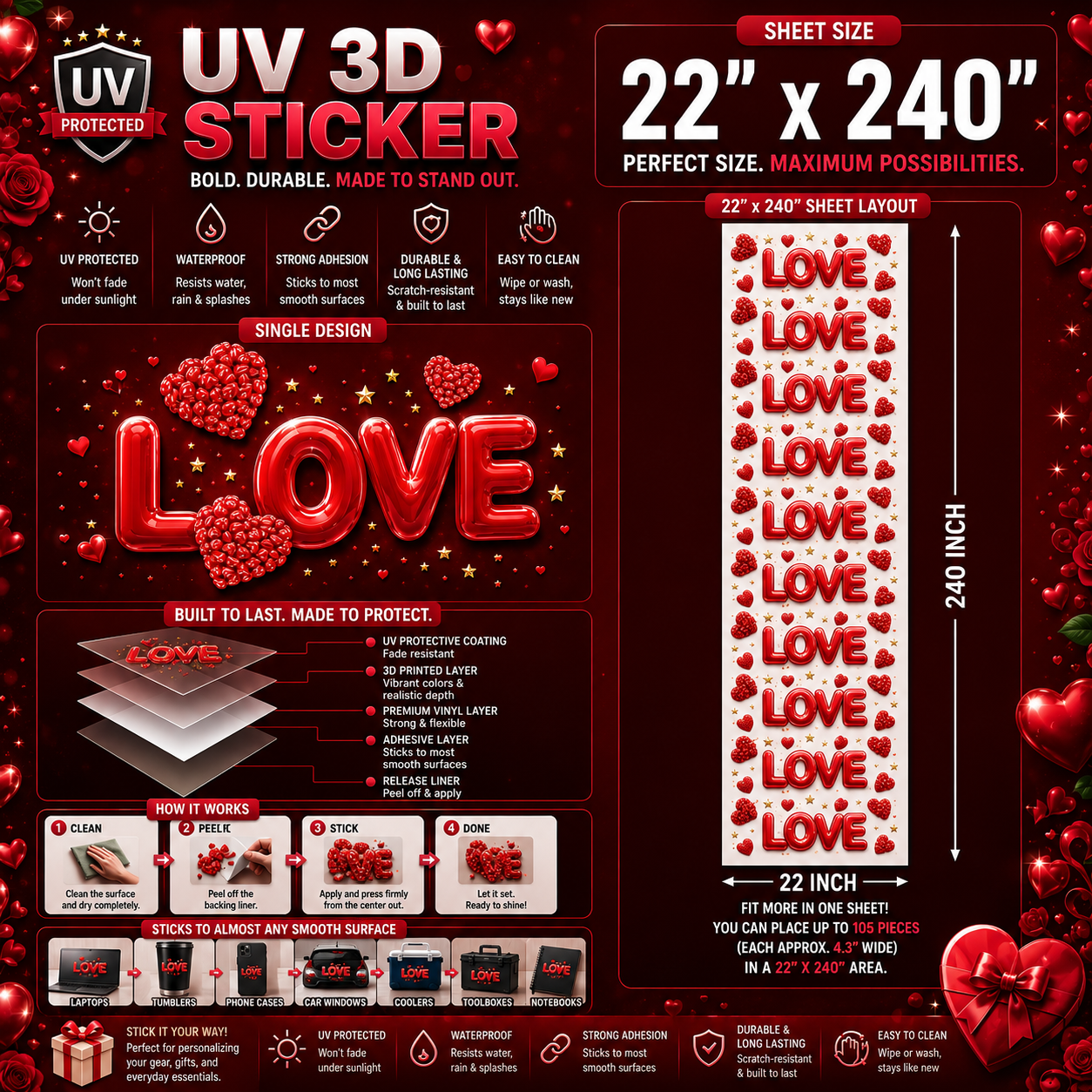 Custom UV DTF 3D Stickers