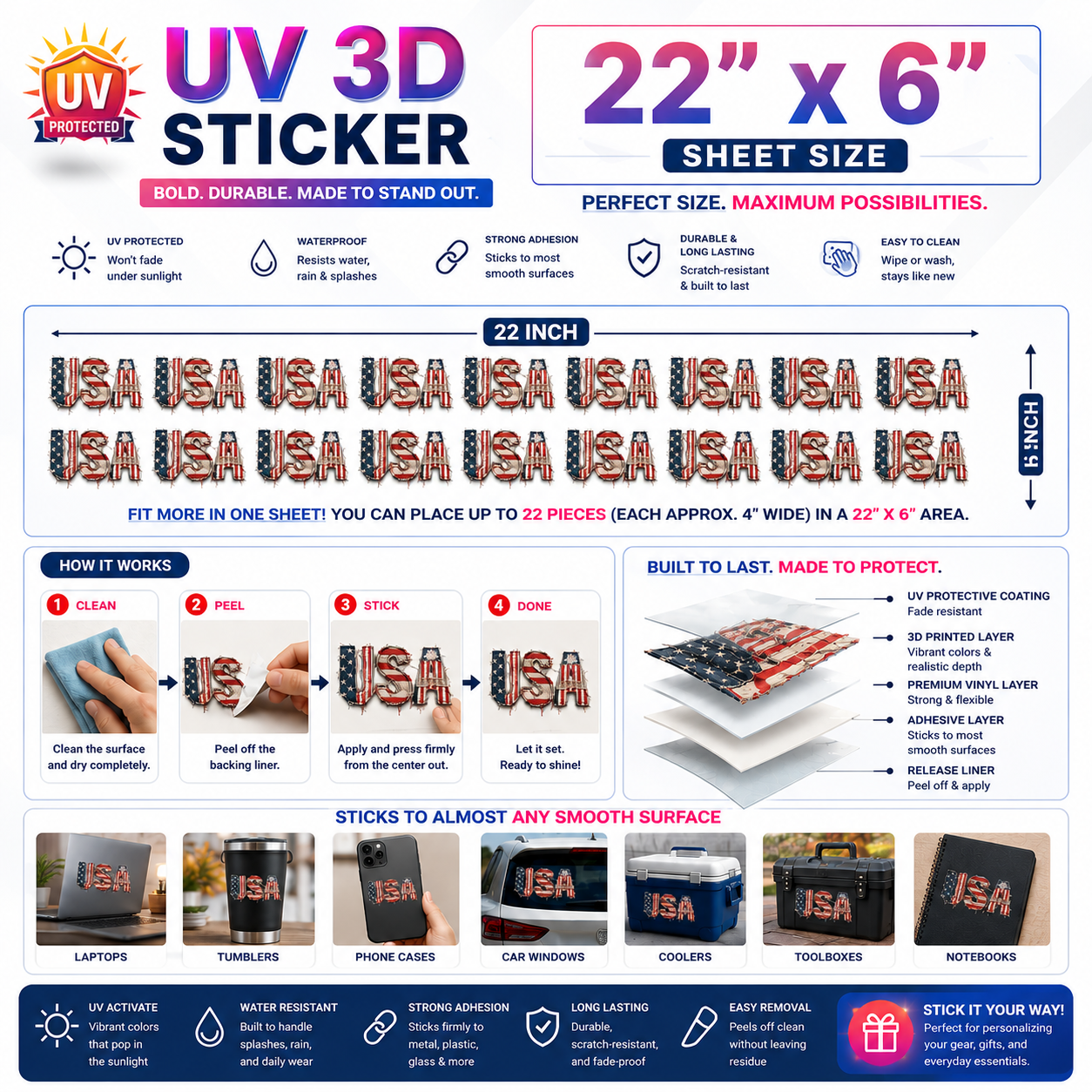Custom UV DTF 3D Stickers