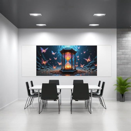 Magical Hourglass Wall Art with Surreal Butterflies- Glowing Fantasy Home Decor for Living Room, Bedroom, Office-Durable Rectangle Print with Frame