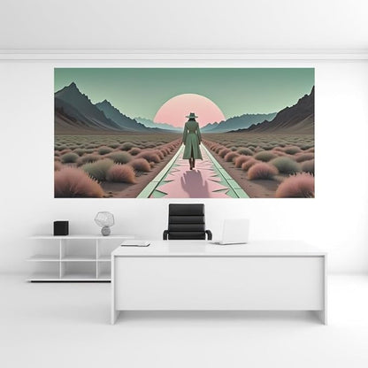 Desert Wanderer Wall Art - Minimalist Adventure Print – Framed Durable Poster for Home & Office Decor - Violet DTF Transfers