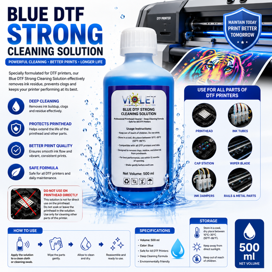 Blue DTF Strong Cleaning Solution 500ml  Printhead & Nozzle Cleaner for All DTF Printers
