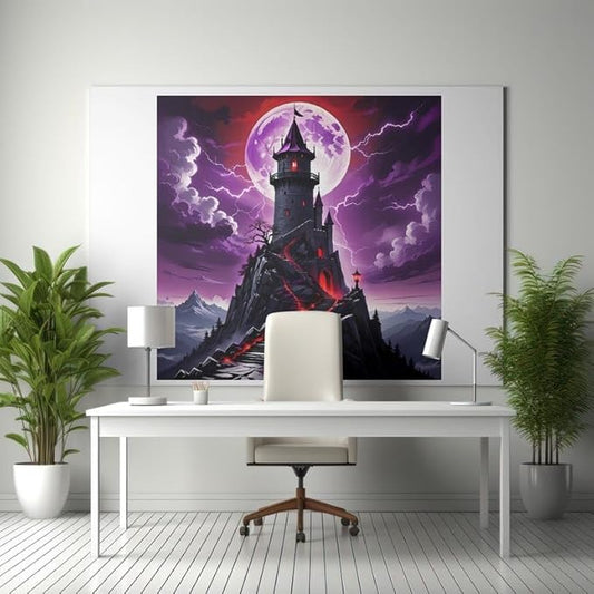 Haunted Castle Wall Art - Unique Gift for Gothic Art Lovers & Fantasy Fans - Violet DTF Transfers
