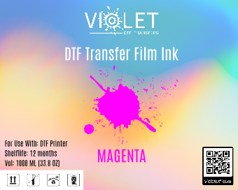 Violet DTF transfer film ink in magenta color for vibrant fabric printing