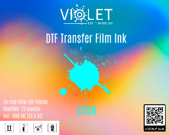 Violet DTF transfer film ink in yellow color for high-quality textile printing