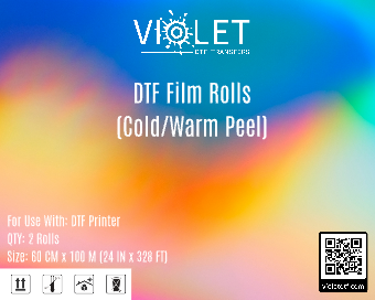 Violet DTF transfer film rolls with cold and warm peel options for efficient printing