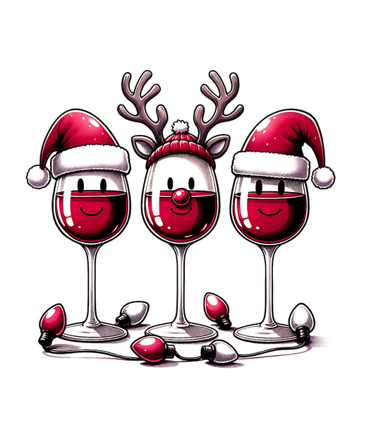Christmas Wine Glass Trio Design – Santa & Reindeer Holiday Drinks