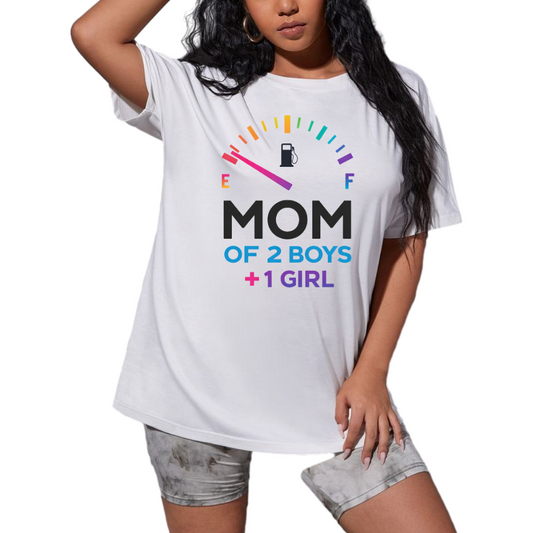 Mom of 2 Boys + 1 Girl DTF Transfer – Fuel Gauge Design | Ready to Press