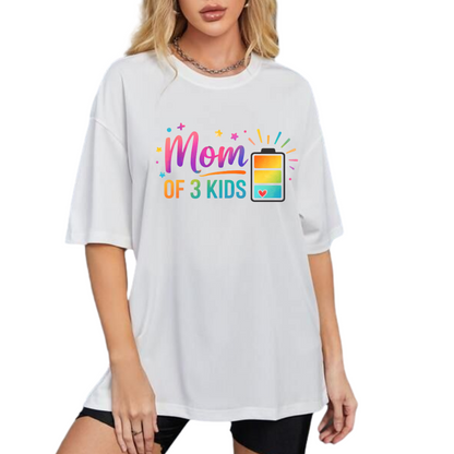Mom of 3 Kids DTF Transfer – Colorful Battery Design | Ready to Press