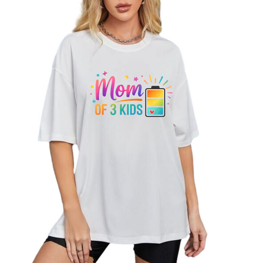 Mom of 3 Kids DTF Transfer – Colorful Battery Design | Ready to Press