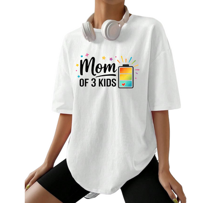 Mom of 3 Kids DTF Transfer – Battery Design Ready to Press | Mother’s Day DTF  Print Size for Shirts