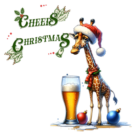 Funny Giraffe Christmas Beer Design – “Cheers Christmas” Holiday Artwork 🍺🦒🎅