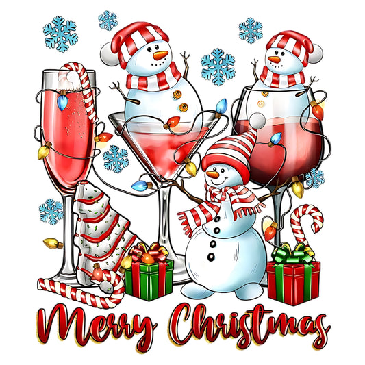 Snowman Christmas Cocktail Glasses Design – Festive Holiday Artwork 🍷⛄✨