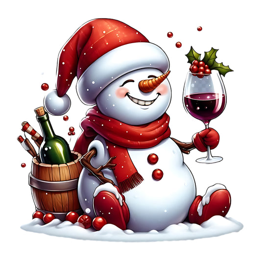 Tipsy Snowman Christmas Design – Wine Lover Holiday Graphic