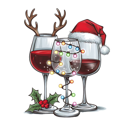 Christmas Wine Glass Trio – Santa Hat, Reindeer Antlers & Holiday Lights 🍷✨🎅🦌
