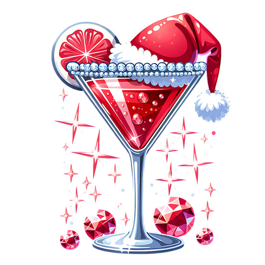 Christmas Cocktail Glass Design – Festive Drink with Santa Hat & Sparkles